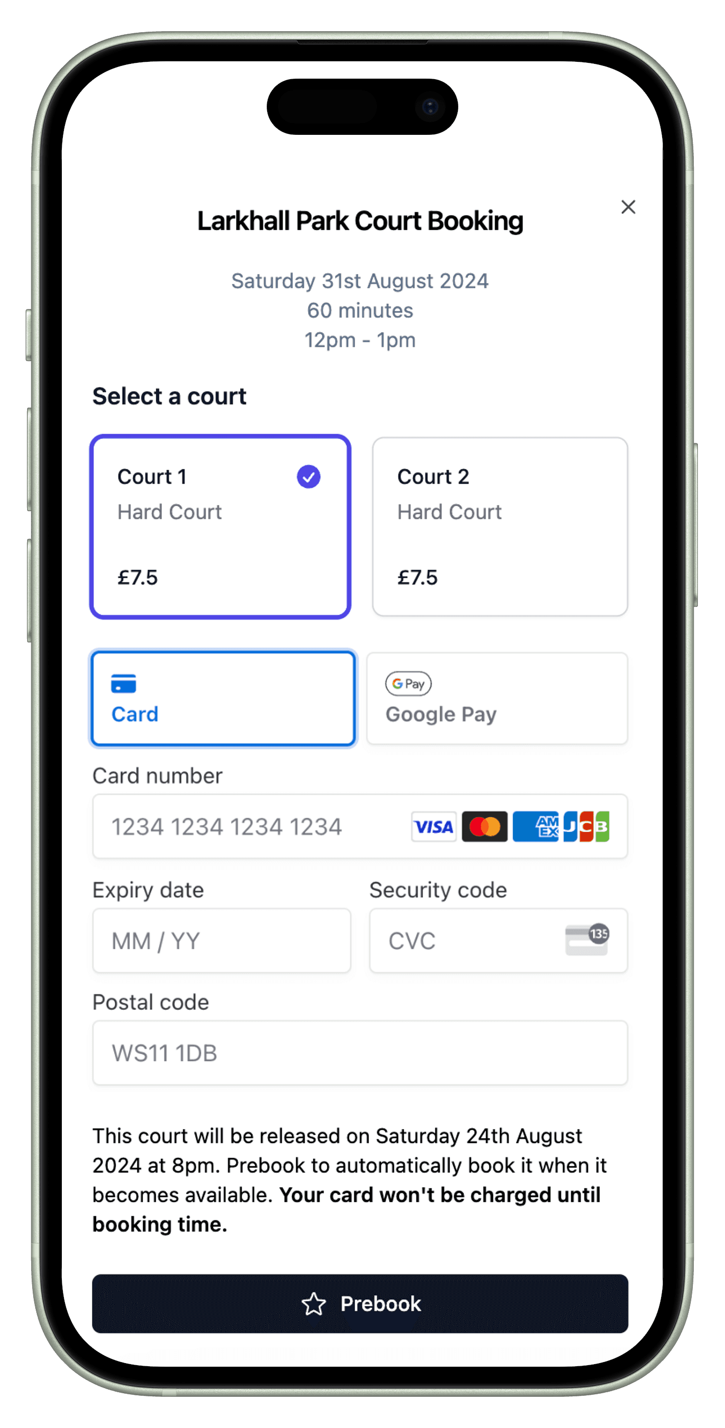 Booking form iPhone screenshot