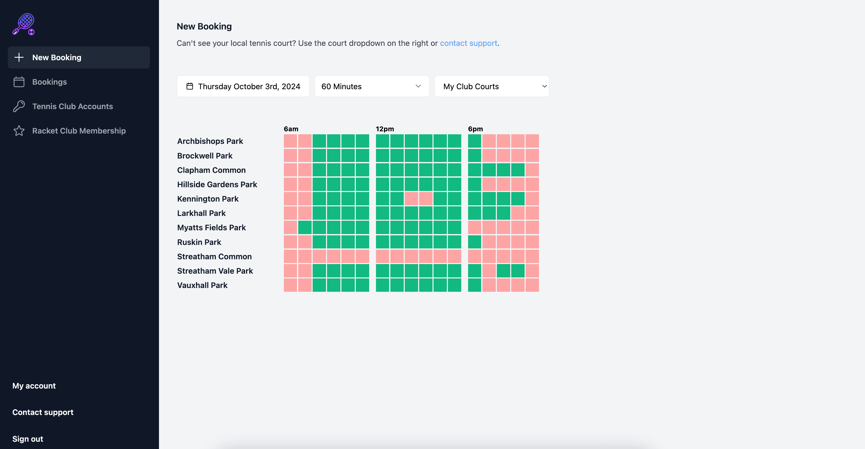 Booking availability screenshot